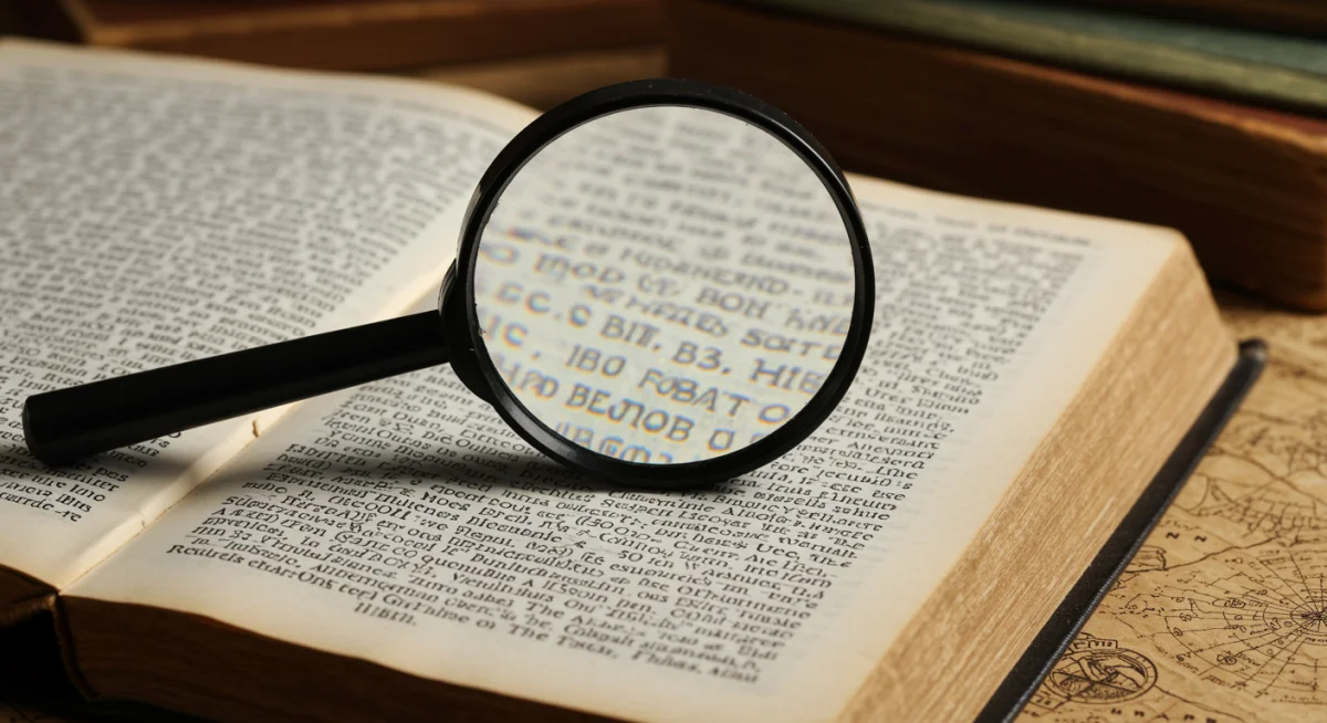 Lupa sobre um texto bíblico antigo, ilustrando a importância da análise contextual e histórica na interpretação.