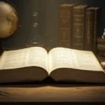 Bíblia aberta sob luz, com instrumentos científicos ao fundo, simbolizando a união entre fé e ciência.