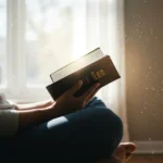 Pessoa lendo a Bíblia em um ambiente tranquilo, simbolizando paz e alívio da ansiedade.
