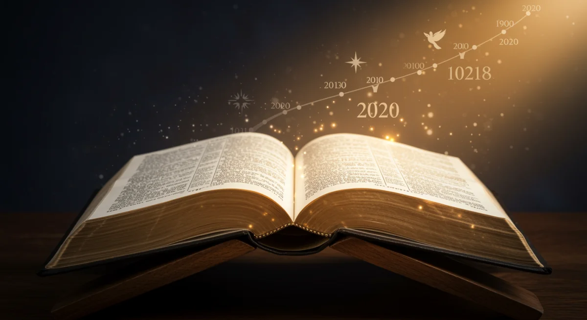 Bíblia aberta e iluminada, simbolizando profecias bíblicas com projeção para 2030