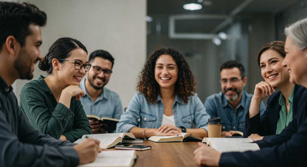 Grupo de estudo bíblico, compartilhando fé e propósito.
