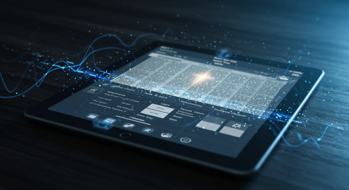 Interface de aplicativo bíblico em tablet, exibindo recursos avançados de estudo e referências cruzadas.