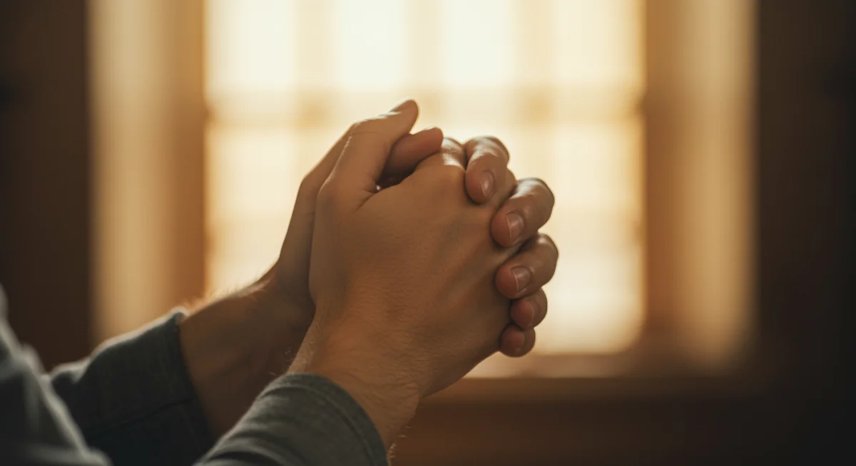 Mãos em oração, simbolizando a busca pela cura interior e a paz espiritual.