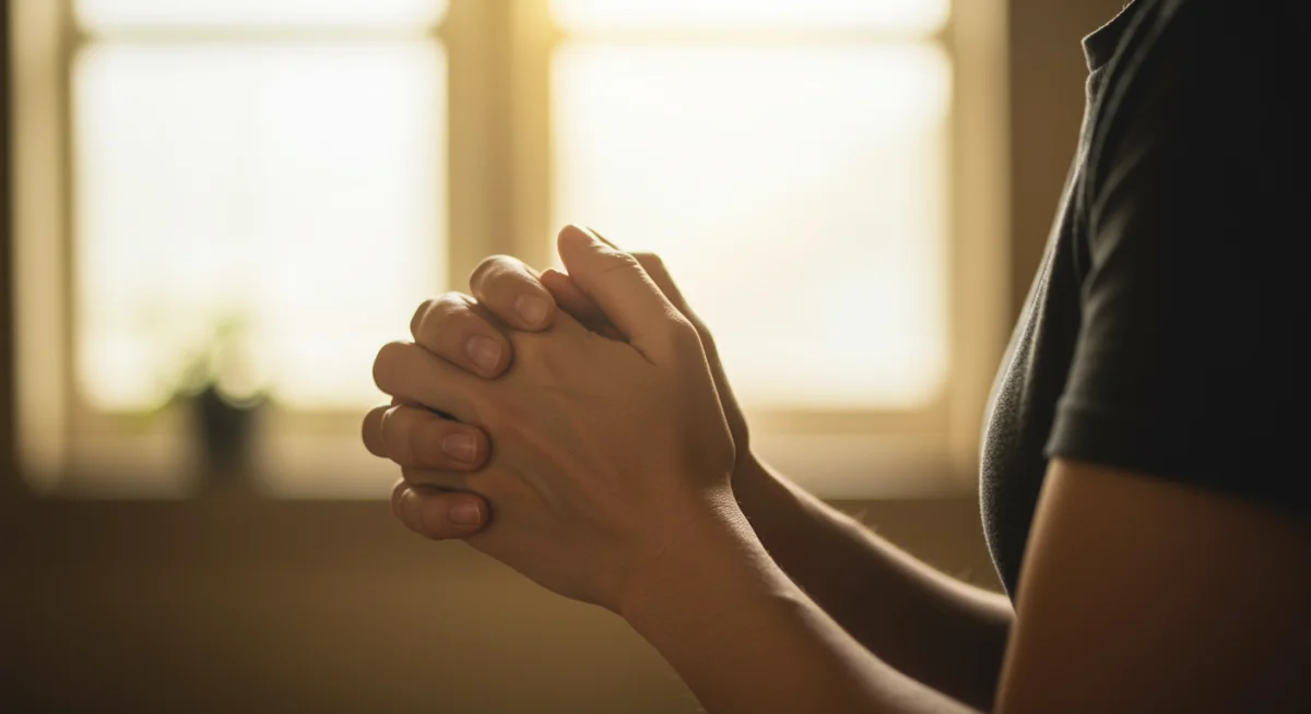 Mãos em oração, simbolizando a busca sincera por amor e conexão espiritual.