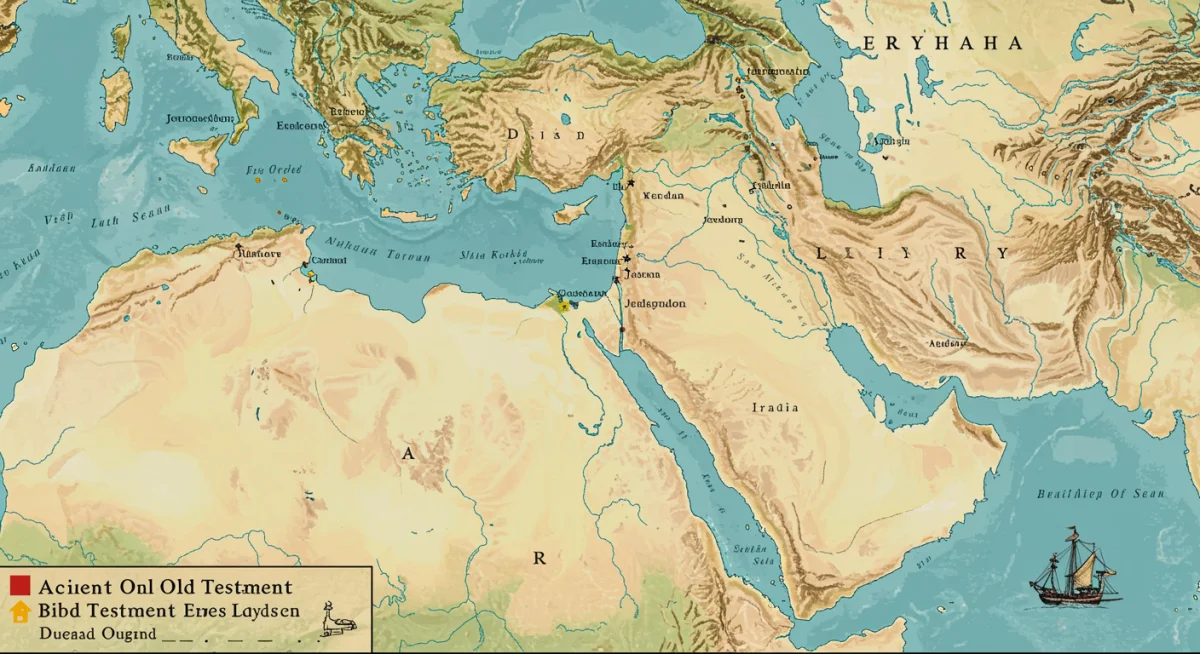 Mapa detalhado do Antigo Oriente Próximo com locais bíblicos, ilustrando o contexto geográfico do Antigo Testamento.