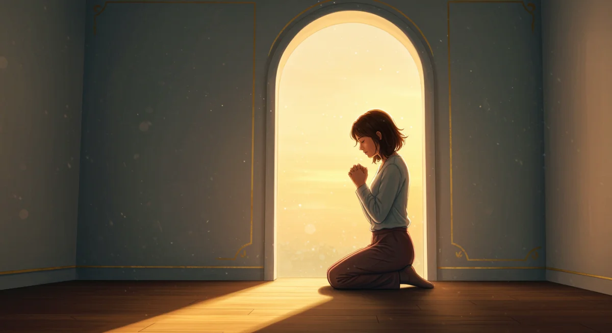 Pessoa orando em um ambiente tranquilo, buscando sabedoria divina para 2025.