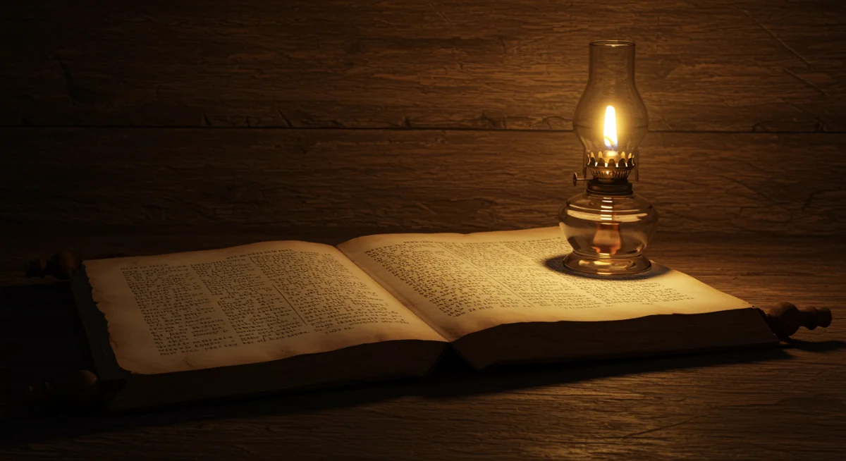 Um pergaminho antigo aberto representando os ensinamentos da oração do Pai Nosso.