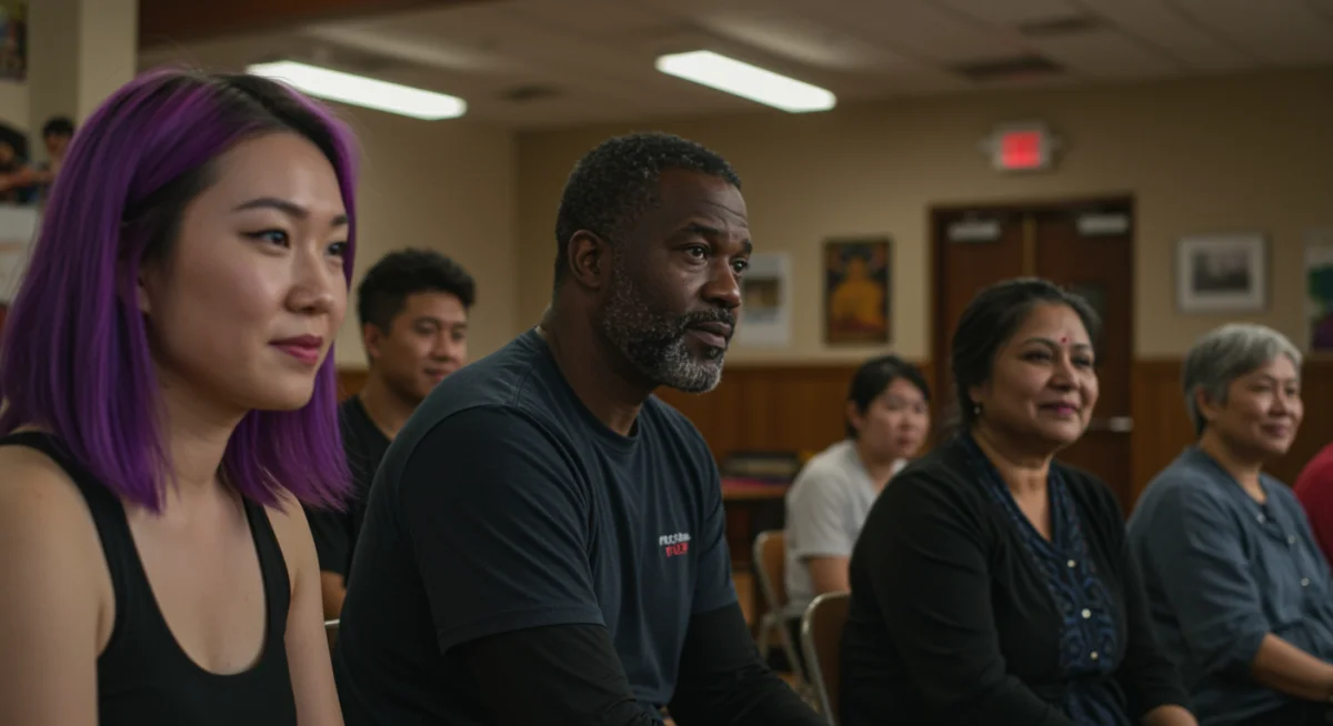 Pessoas modernas em reflexão, aplicando ensinamentos antigos aos desafios da vida contemporânea.